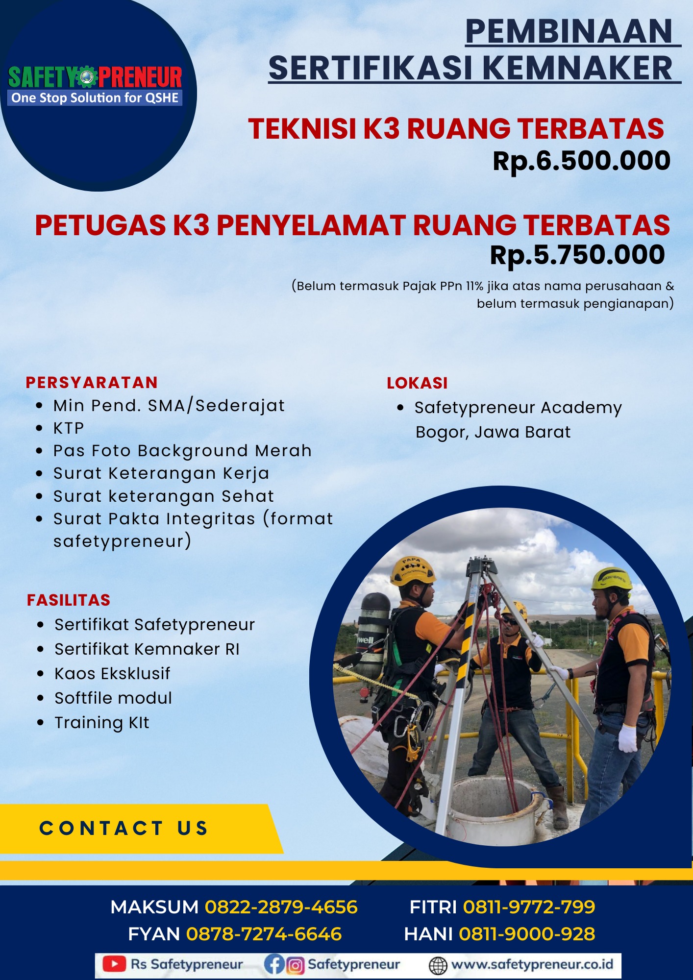 Teknisi K3 Ruang Terbatas